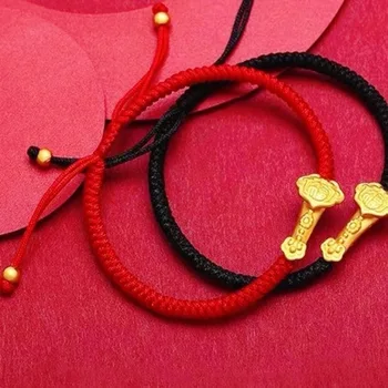 New 24k gold ancient method blessing gold Ruyi red rope AU999 bracelet transfer beads braided bracelet for women pure gold