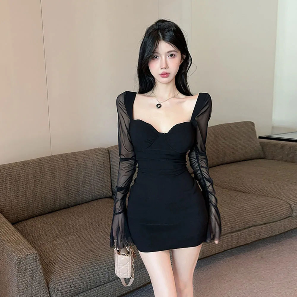 

Ele Me Dr with Bell Sves And Chest Pad ort Skirt Low Waist Knitted Polyester Fabric Sexy Butt Covering Skirt fo...