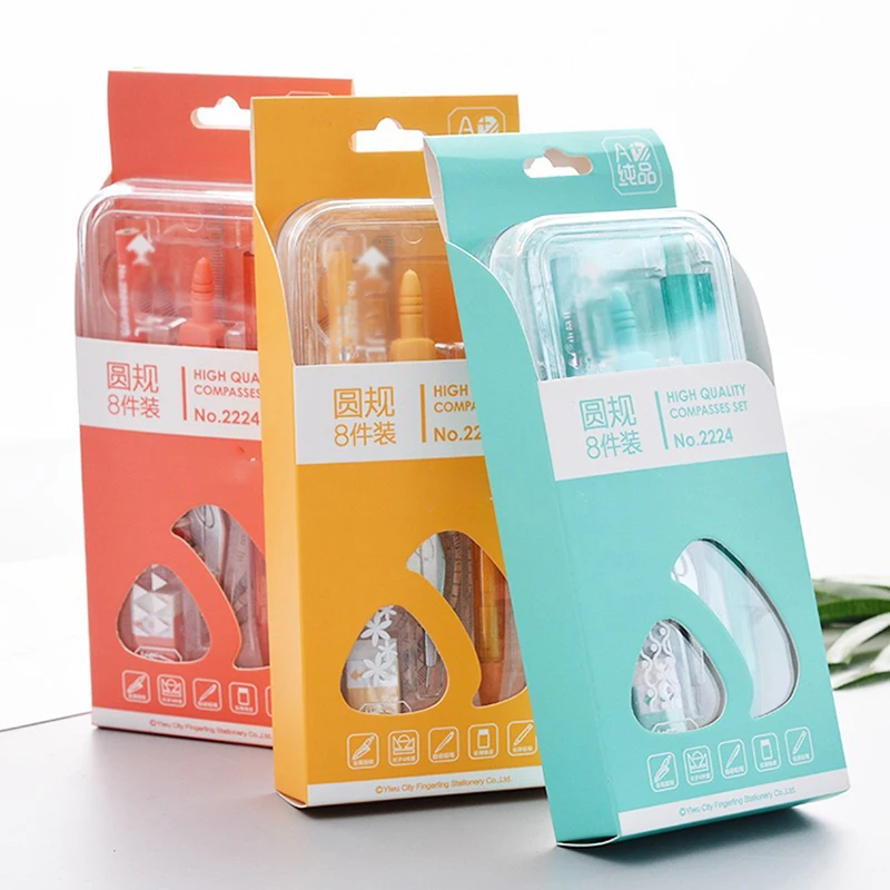8pcs/Set Creative Ruler Sets For Students Stationery Pencil Sharpener Eraser Compass Exam Draw Tools School Office Supplies