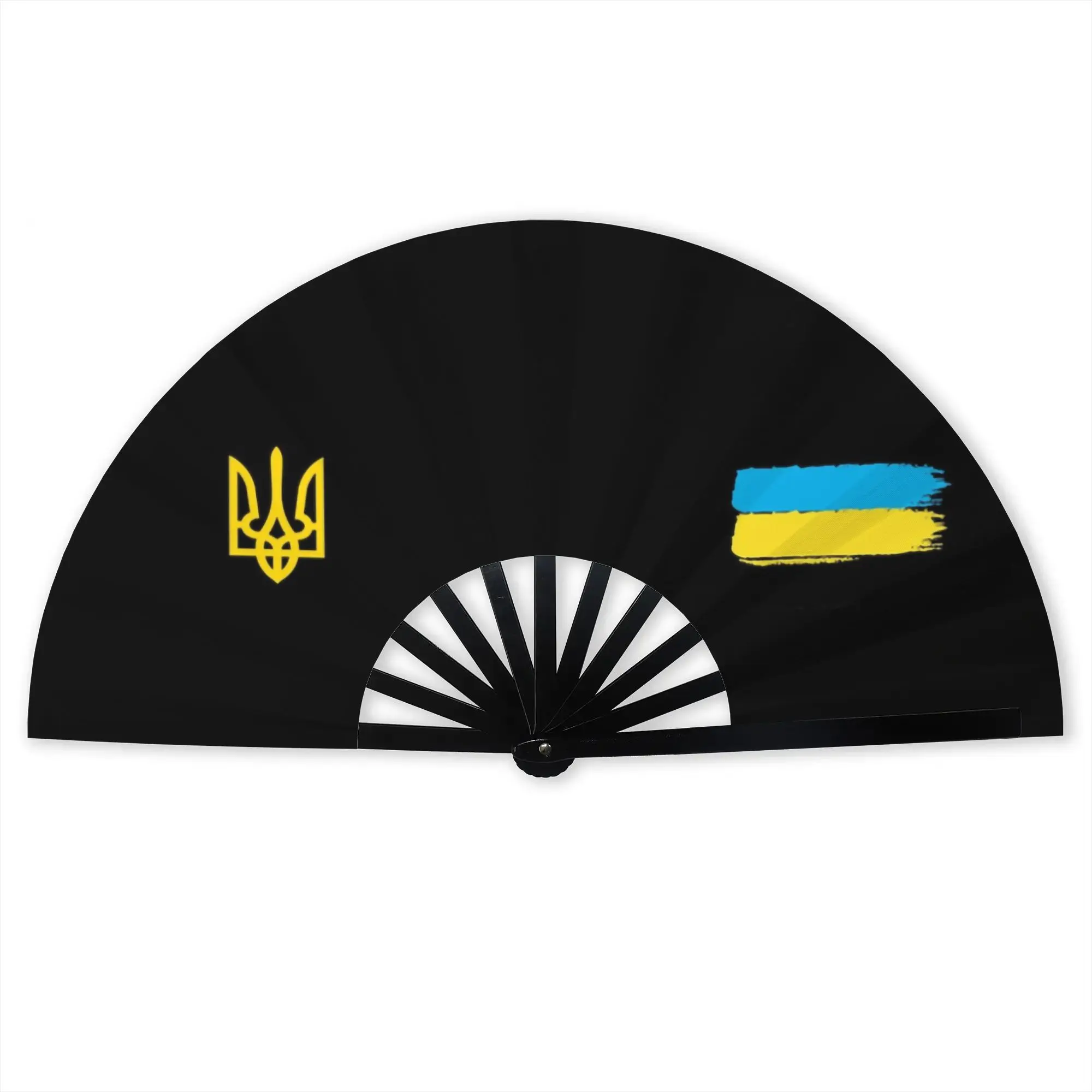 Flag Of Ukraine Stylish Hand Fan Unisex Ukrainian Heart Printed Polyester Fan Vintage Costume Prop Folding Fans For Sports Event