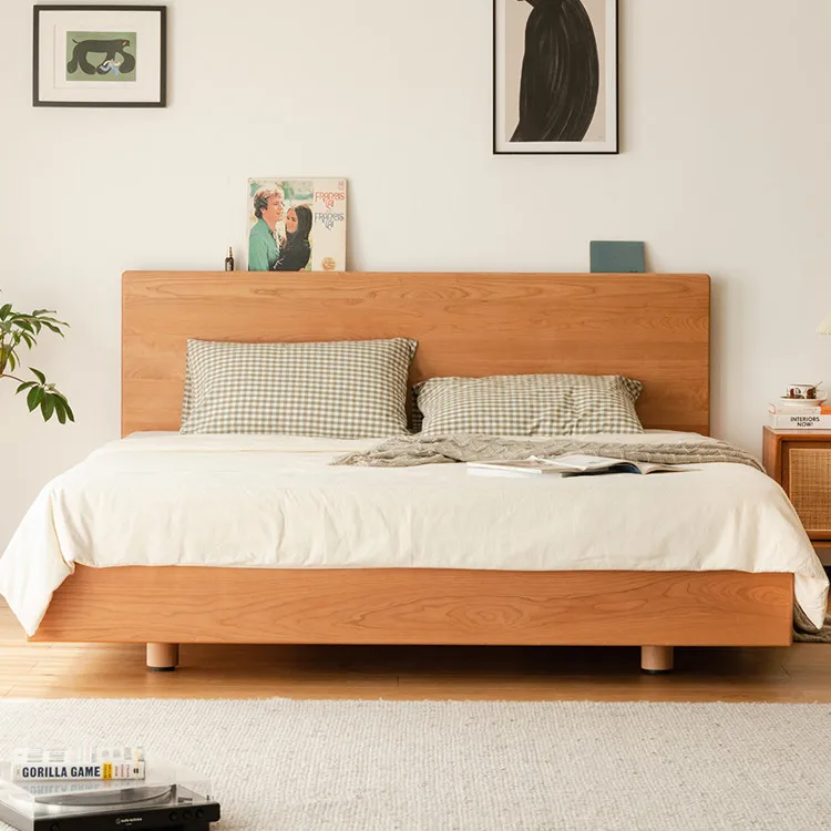 Nordic all solid wood bed 1.5 simple Japanese cherry wood furniture log master bedroom 1.8 meters double bed