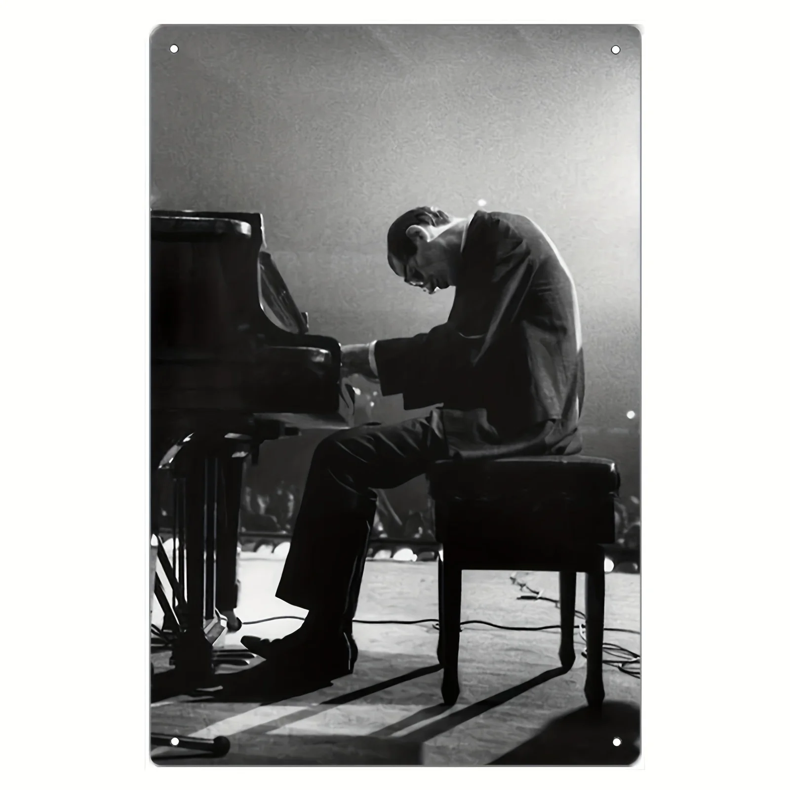 of Bill Evans Jazz Piano Concert Performance Art, Featuring a Black And White Metal Tin Sign, Measuring es, Designed to Be Water