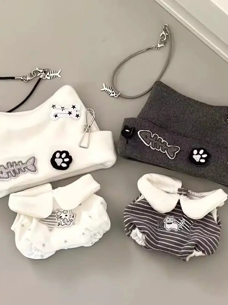 

10cm Cotton Doll Clothes Black And White Kitten Costume Set Super Cute Punk Cat Style No Attribute Doll Replacement Outfit