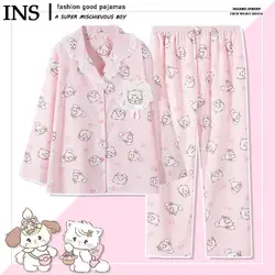 Mikko Kawaii Cute Cotton Pajamas Loose Home Wear Long Sleeve Pants Short Sleeve Shorts Suit Cartoon Fashion Girl Birthday Gift