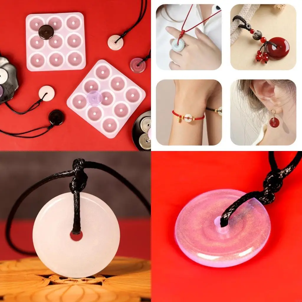91AF 3D Hollow Round Epoxy Resin Silicone Molds DIY Imitation Jade Pendant Molds Small Keyring Pendant Mold Easy to Clean