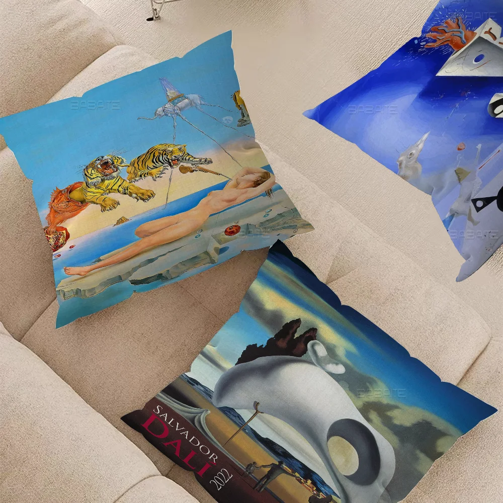 Surrealism Salvador Dali Artwork Pillow Covers Cartoon Sofa Decorative Home Double-sided Printing Short Plush Cute Cushion Cover