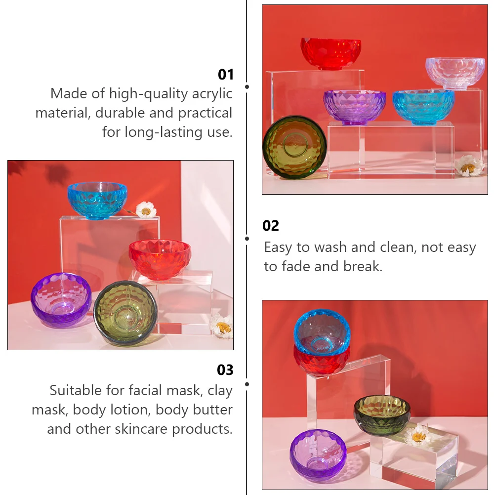 5 acryl kristallen kommen gezichtsmasker Mengen Lichtgewicht draagbaar Huidverzorging Klei Bodylotion Boter Gemakkelijk schoon Duurzaamheid Praktisch