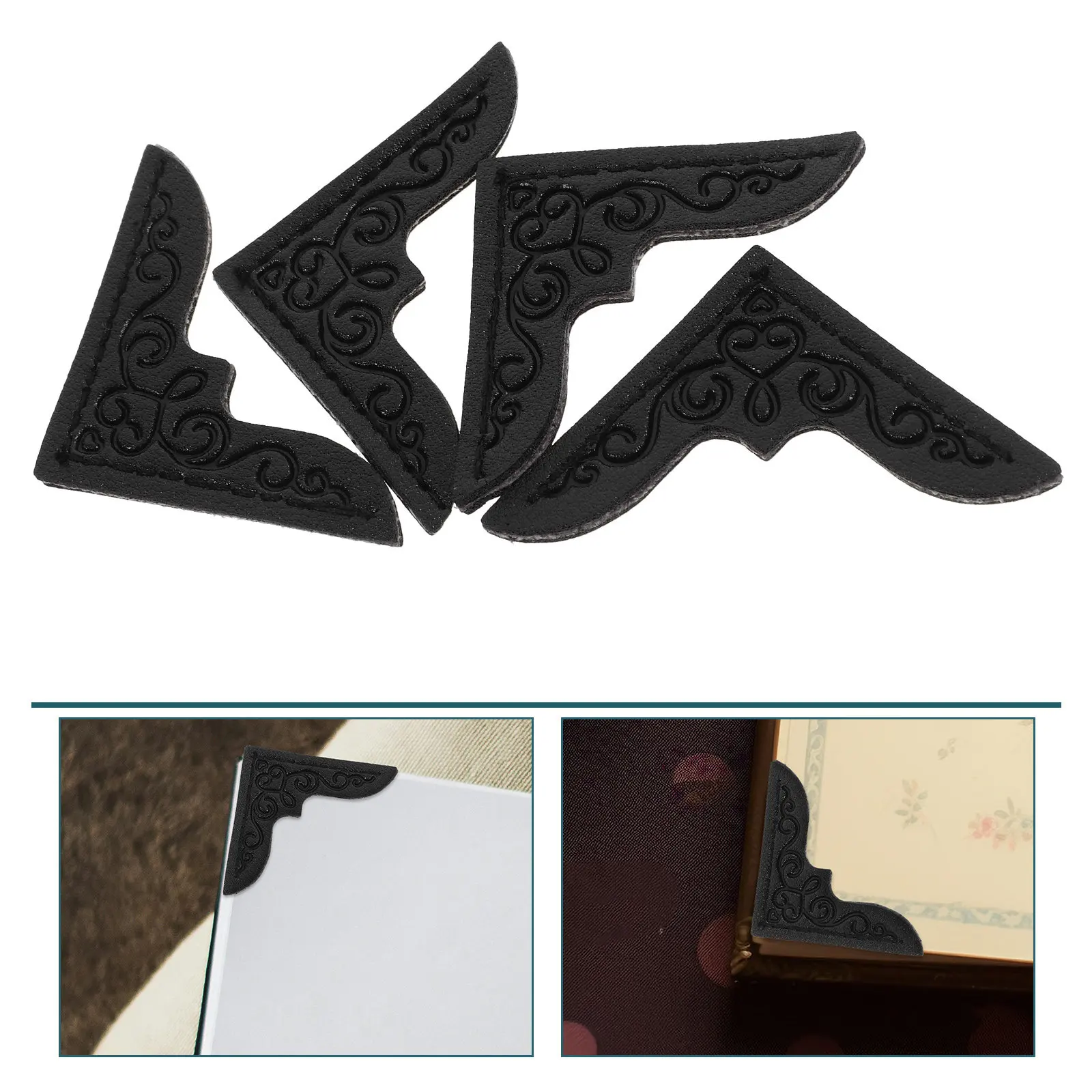 

4Pcs PU Book Corner Protectors Stylish Vintage Notebook Cover Guards Delicate Ancient Design Decorative Album Scrapbook Corner