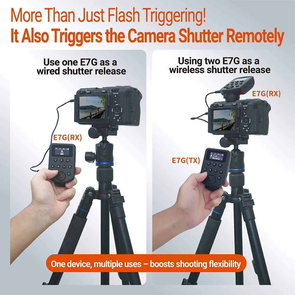 AODELAN E7G 650FT Non-TTL/HSS Wireless Flash Trigger Transceiver Work with Godox & Flashpoint Flashes For Single-Contact Cameras
