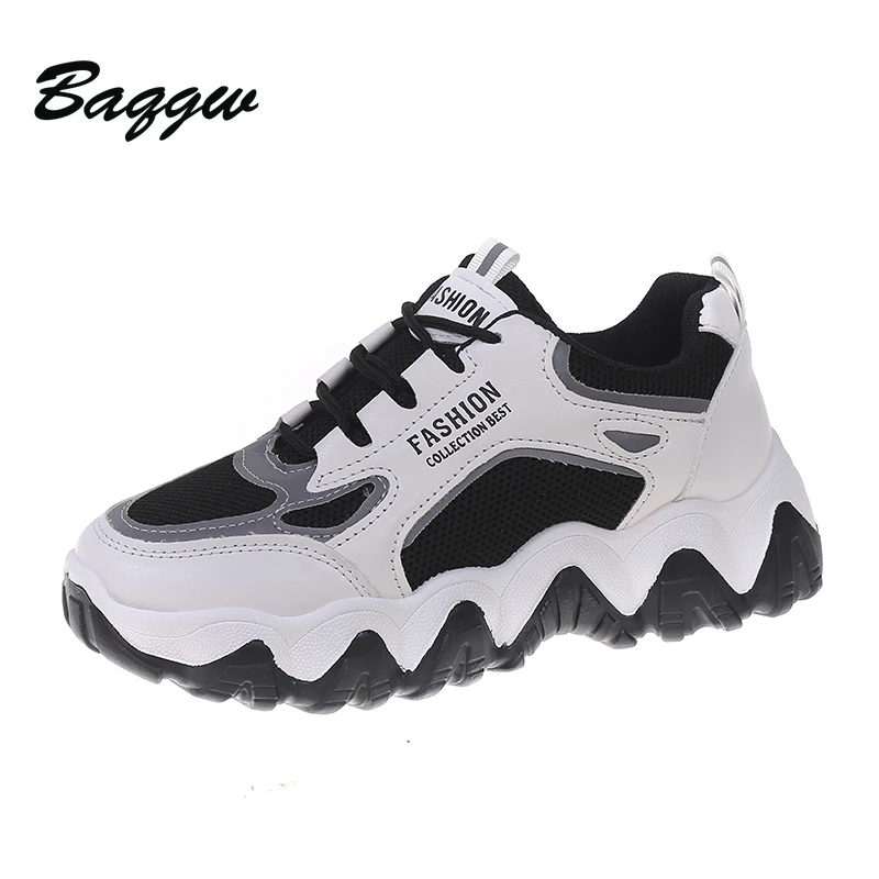 Color Block Fahion Chunky White Sneakers Shoes Thick Bottom Fashion Breathable Casual Non-slip Running Shoe for Woman Female