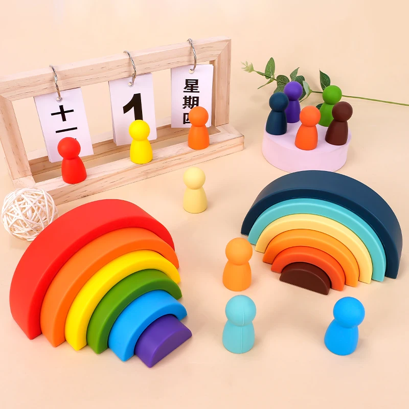 12 pçs/1 conjunto diy crianças silicone arco-íris brinquedo bloco de silicone macio brinquedos educativos presentes do bebê brinquedos cor criativa
