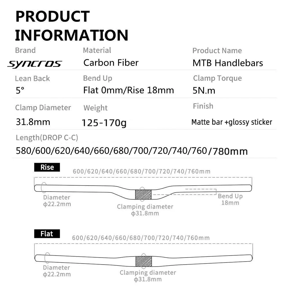 Syncros T1000 الكربون الجبلية المقود 31.8 مللي متر دراجة المقود 640/660/680/700/720/740/760 مللي متر خفيفة دراجة هوائية جبلية المقاود