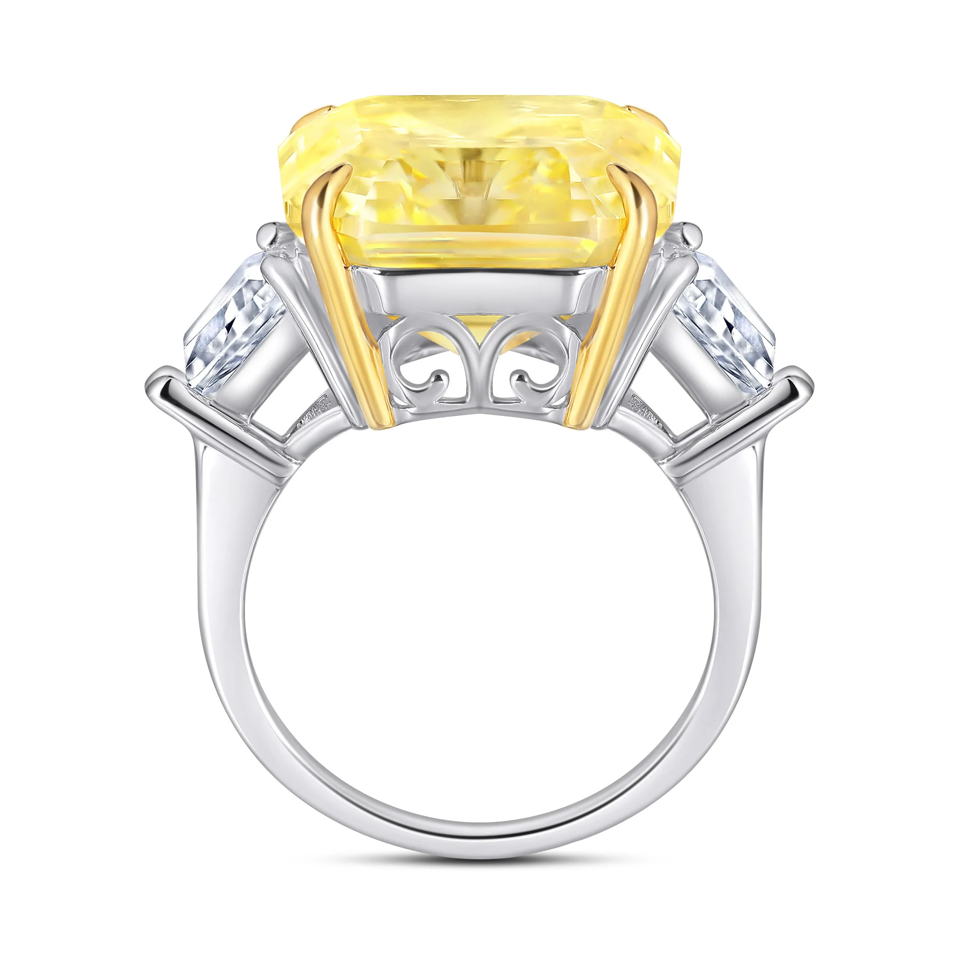 Popular 14x16mm Radiant Cut Yellow CZ Women Engagement Ring 925 Sterling Silver Fine Jewlery Party Birthday Anniversary Gfit