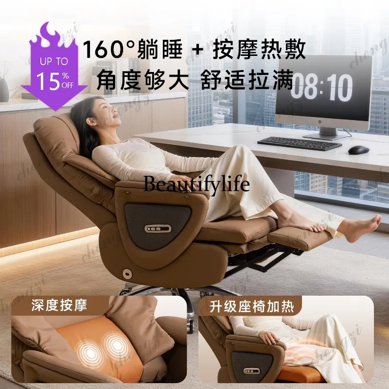Cadeira Executiva Elétrica Ventilada e Aquecida em Couro Genuíno – Cadeira de Computador Ergonômica Reclinável para Conforto ao Sentar