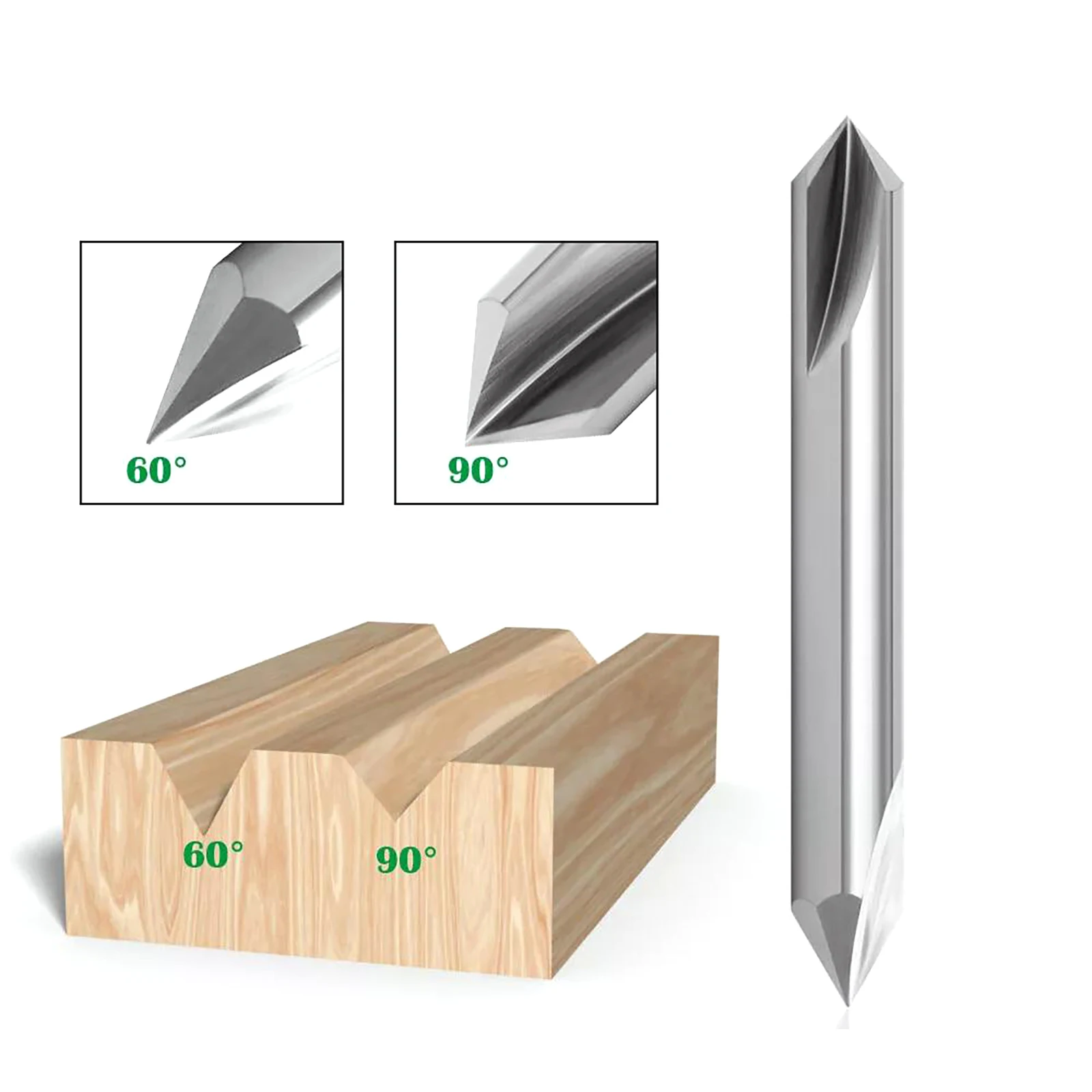 6.35mm Shank Carbide V Groove Router Bit Dual Head Pointer Drill 60° & 90 Degree Woodworking Slotting Tool V-type Milling Cutter