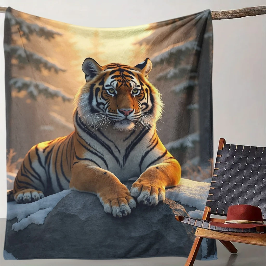 Premium Tiger Print Fleece Throw Blanket for Sofa Couch Bed Microfiber Winter Decor Gifts Cozy Plush Animal Art Warming Throw