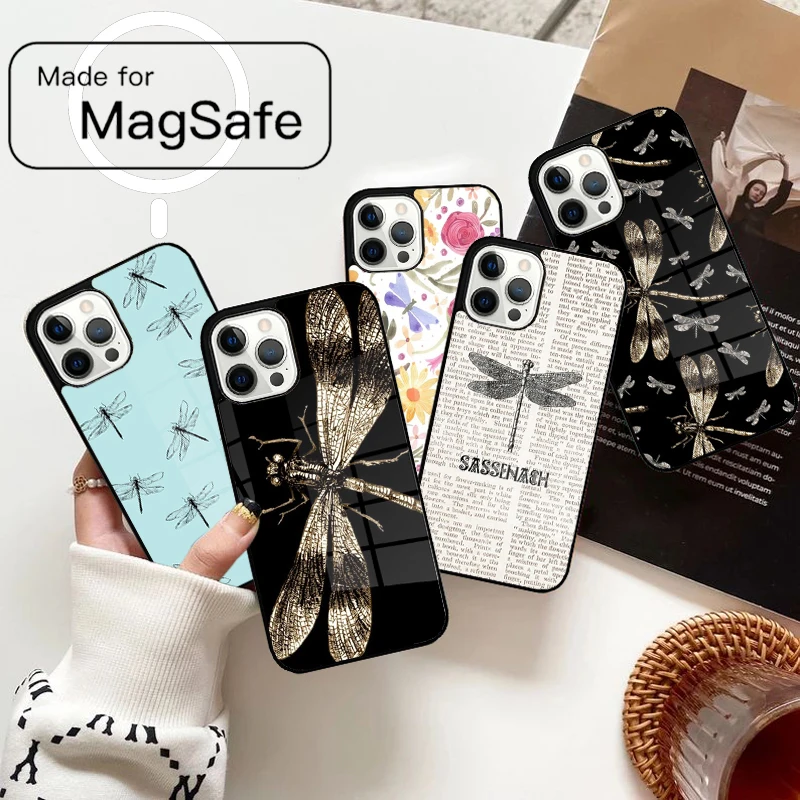 잠자리 곤충 패턴 소프트 마그네틱 폰 케이스 아이폰 17 에어 16e 12 13 14 15 프로 맥스 맥세이프 무선 커버