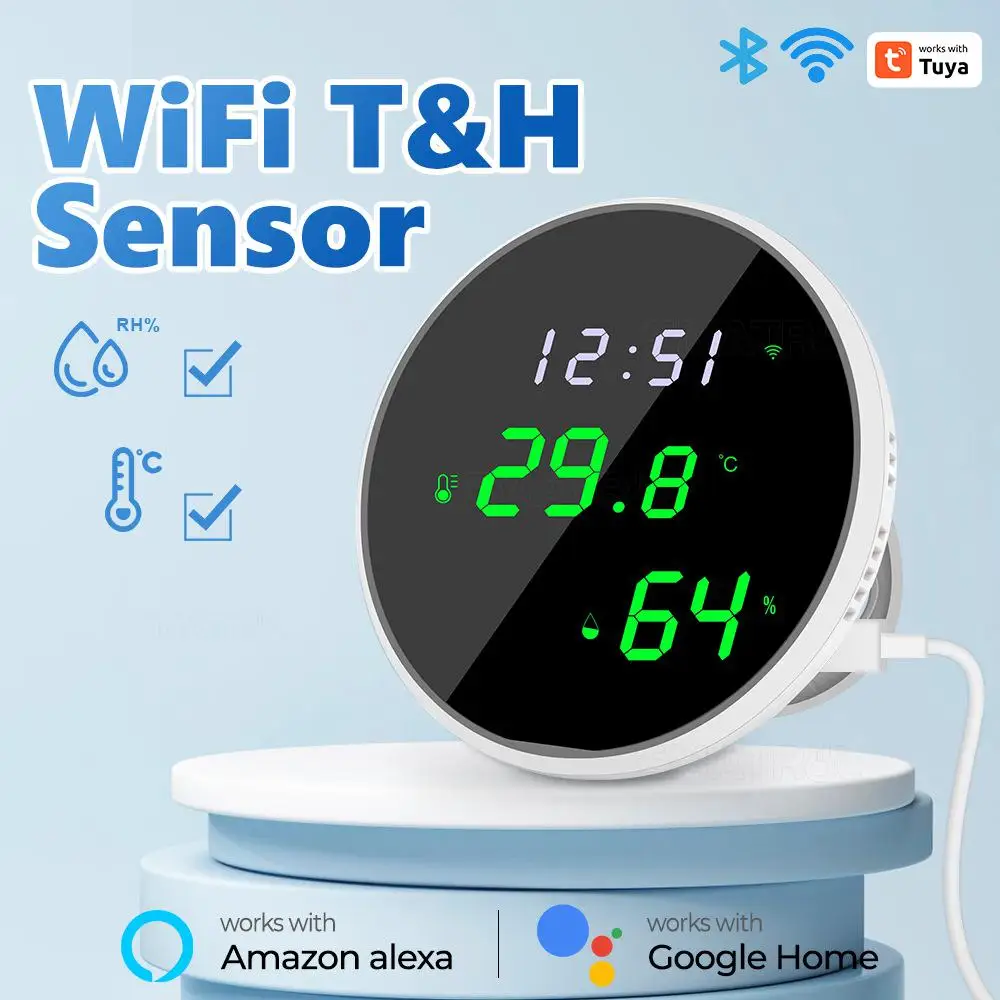 Tuya Slimme Temperatuur En Vochtigheid Sensor Wifi Indoor Hygrometer Thermometer Lcd-Display Backlight Ondersteuning Alexa Home