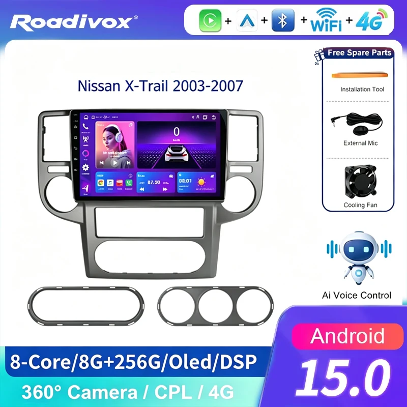 car radio AI VOICE roadivox Android for Nissan X-Trail 2003 2007 stereo GPS Navigation video Multimedia Player tape recorder