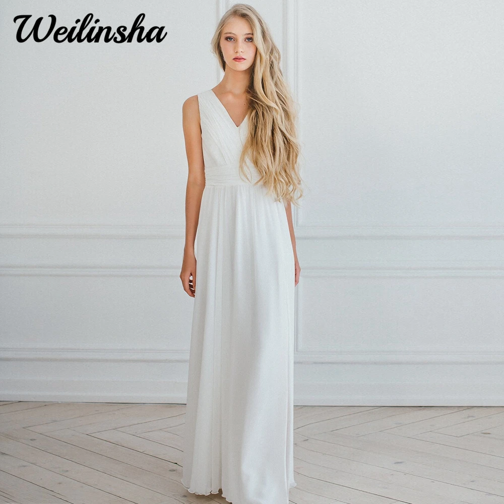 

Simple Chiffon Wedding Dress for Woman 2023 High Quality Elegant V Neck Floor Length Beach Sleveless Bridal Gowns Custom Made