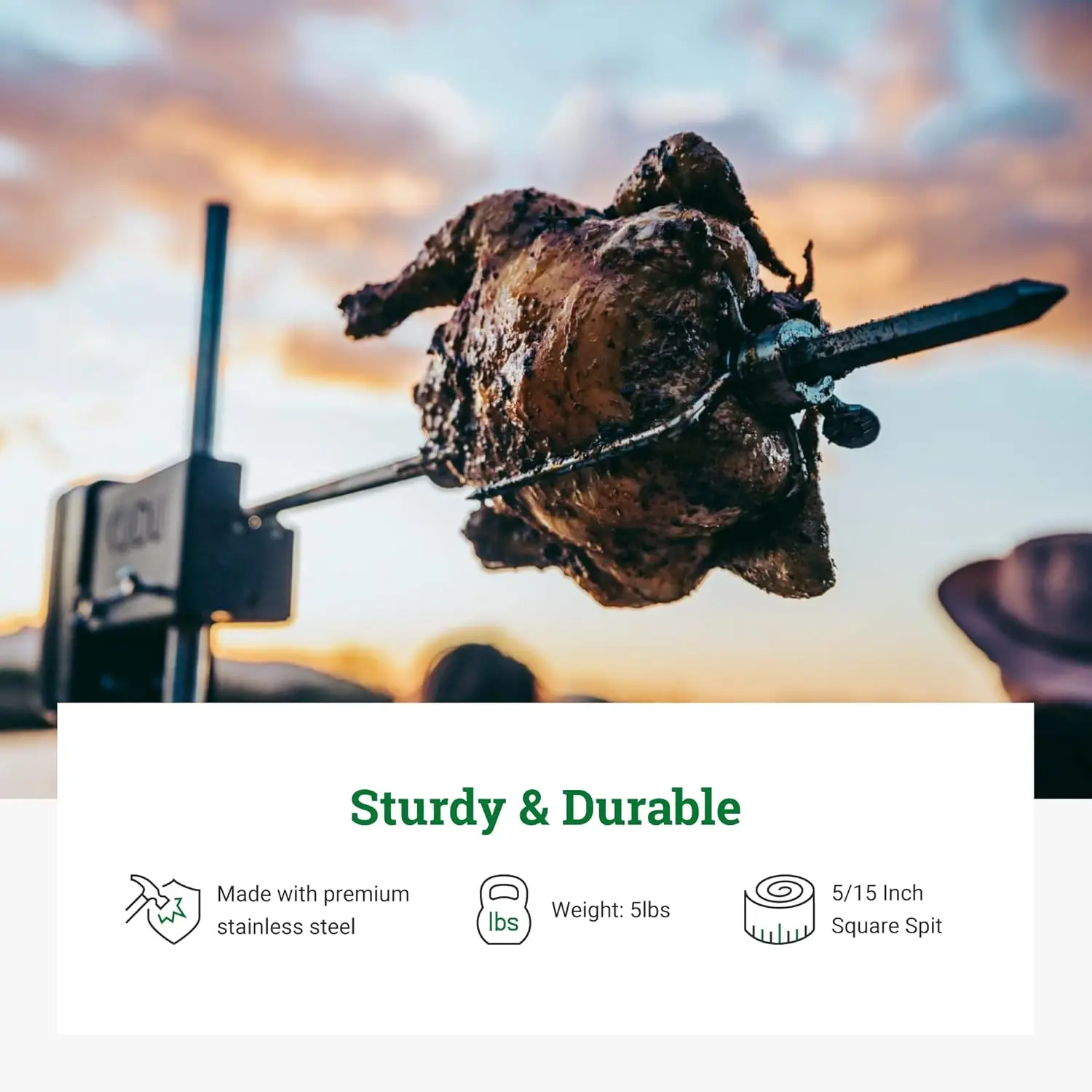 Eixo quadrado alimentado por bateria de aço para grelha a carvão Eixo de acionamento quadrado de 5/16 polegadas