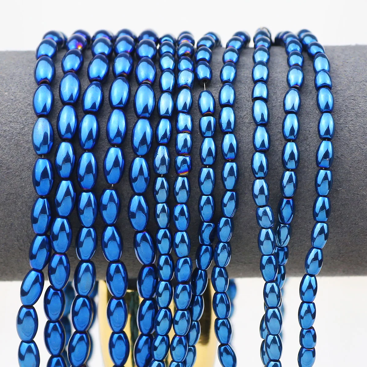 1 strand 4x6/5x8mm Blue Natural Stone Hematite Rice Grains Oval Spacer Loose Beads For Jewelry Making Bracelets DIY Accessories