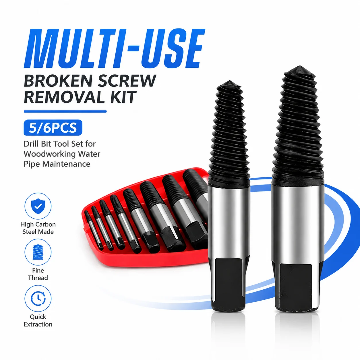Multi-Use Broken Screw Removal Kit, 5/6PCS Drill Bit Tool Set for Woodworking Water Pipe Maintenance