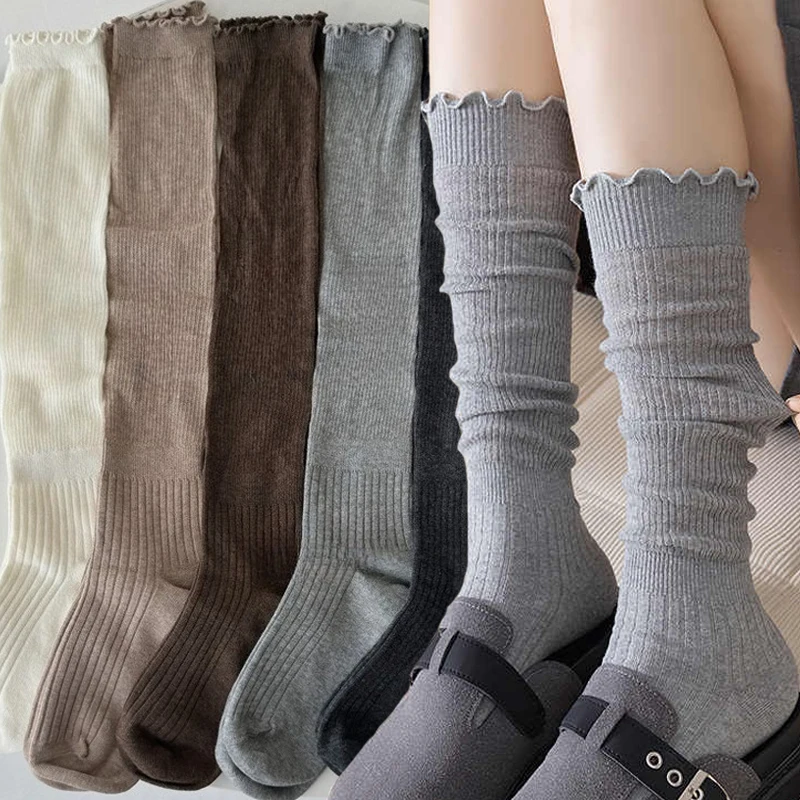 

Women's Calf Socks Autumn and Winter Thigh Lace Mid Tube Pile Socks