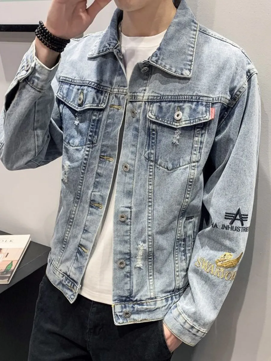 

Slim Fit Men's Denim Jaet Spring Autumn ort Casual Thin Large Size Tear Faionable Outdoor Travel Jeans Jaet