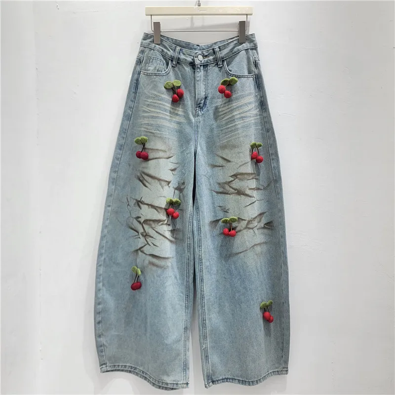 

Unique 3D Decorative Wide-Leg Jeans for Women, 2026 Spring New High-Waisted Loose Slimming Straight-Leg Floor-Length Pants