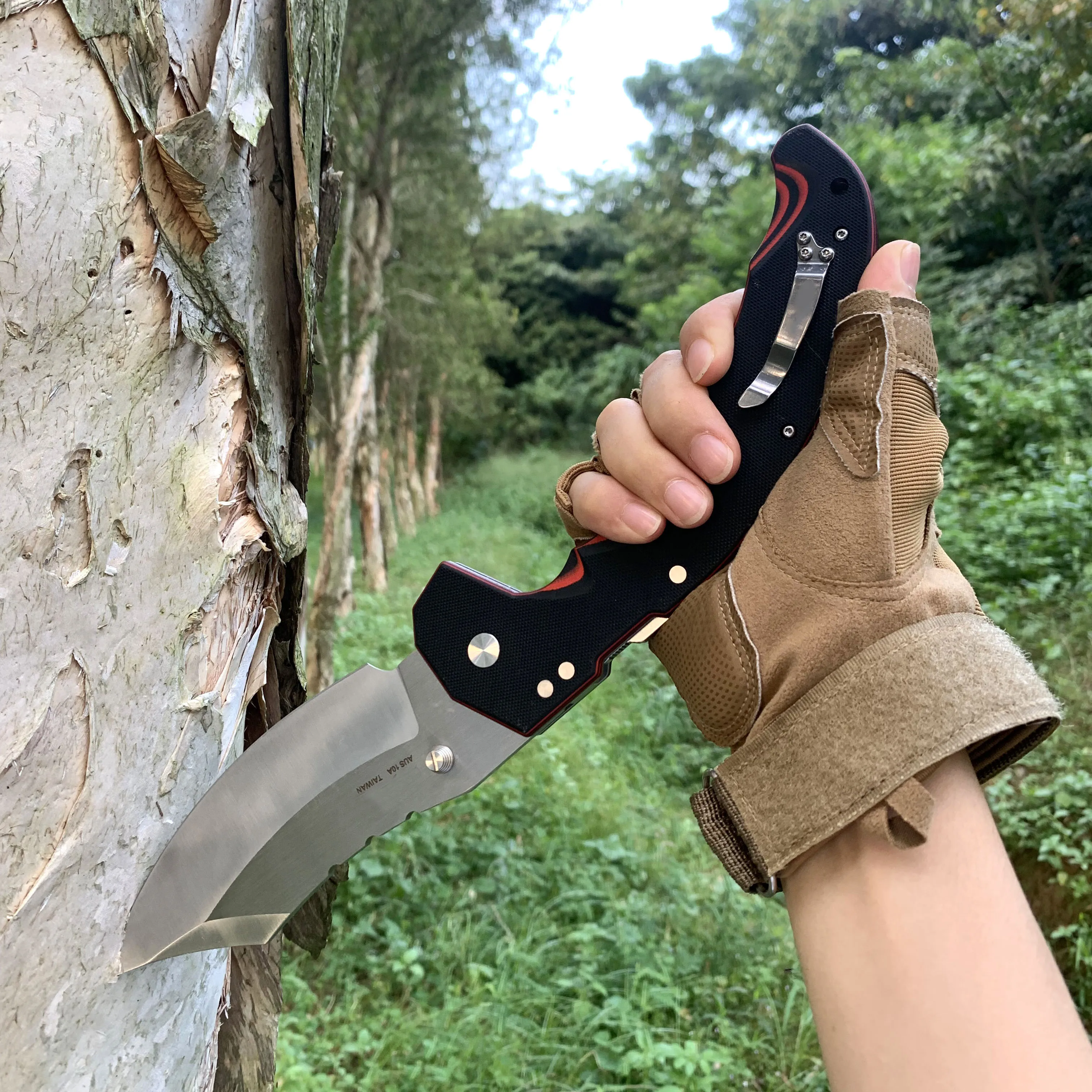 2024 New Cold Large MAYHEM Folding Knife AUS10A Steel G10 Handle Pocket Knife Tanto Outdoor Survival Camping EDC Tools Knives