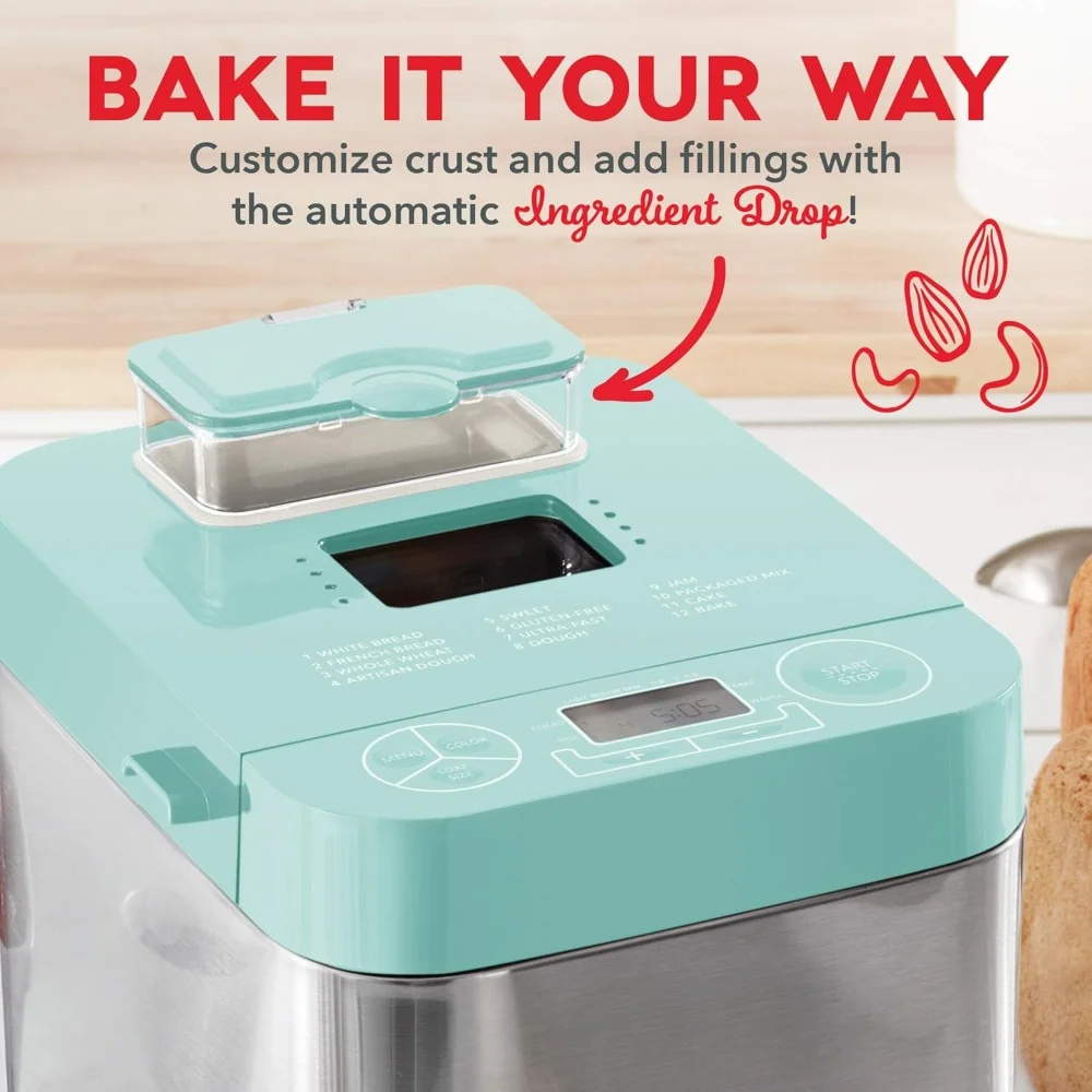 Bread Maker, Up To 1.5lb Loaf, 12 Settings+Gluten Free & Automatic Filling Dispenser, Programmable Bread Maker