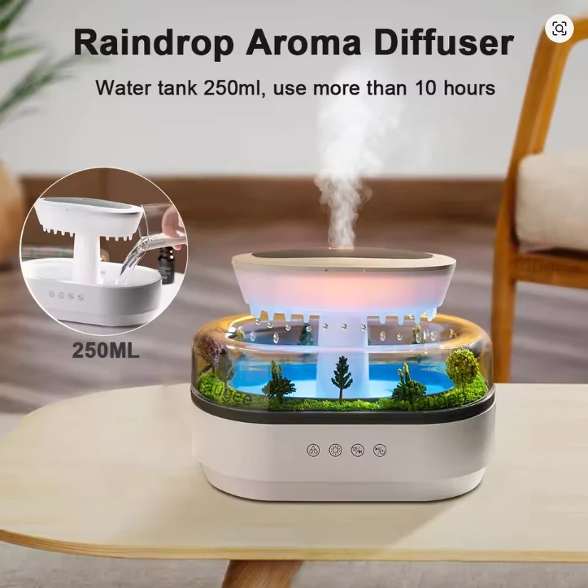 ไฟกลางคืน Terrarium รูปทรงหยดน้ำ RGB เปลี่ยนสีได้ พร้อมเครื่องกระจายกลิ่นหอมและเสียง White Noise สำหรับบ้านและสำนักงาน