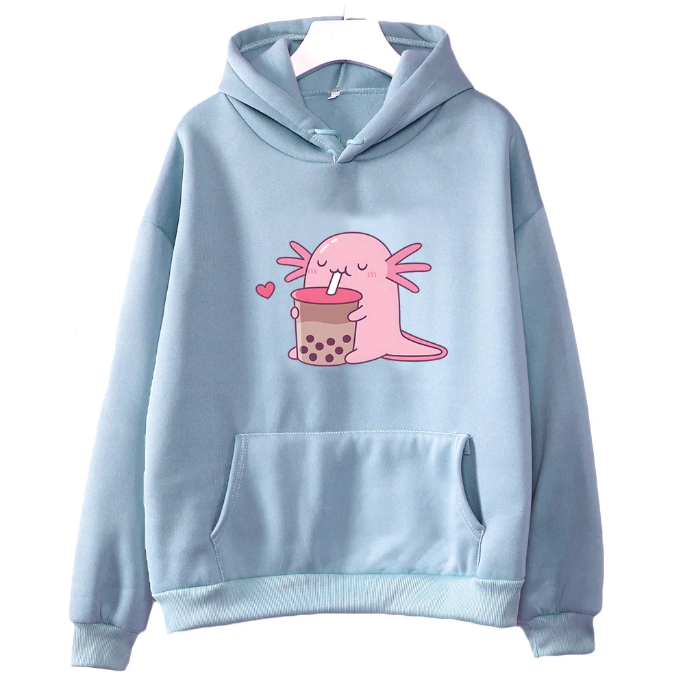 Axolotl Boba Milk Tea Hoodies Korean Style Women Clothing Kawaii Sweatshirts Cartoon Graphic Hoodie Winter Fleece Sudaderas