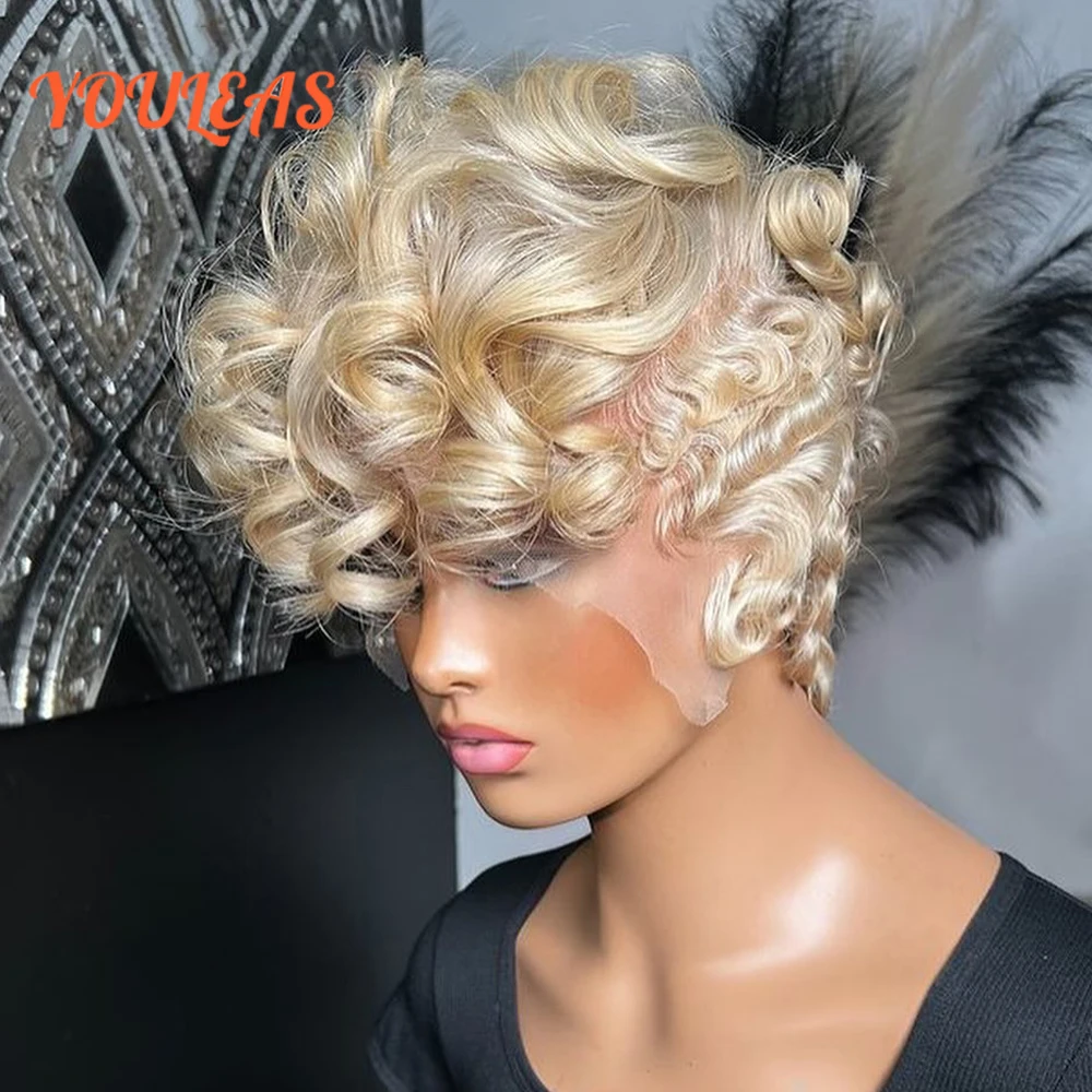 

Парик из натуральных волос 613 Blonde Pixie Cut Short Bob Deep Wave, короткий боб, красно-коричневый, 13x4, с прозрачным кружевным фронтом, предварительно выщипанный