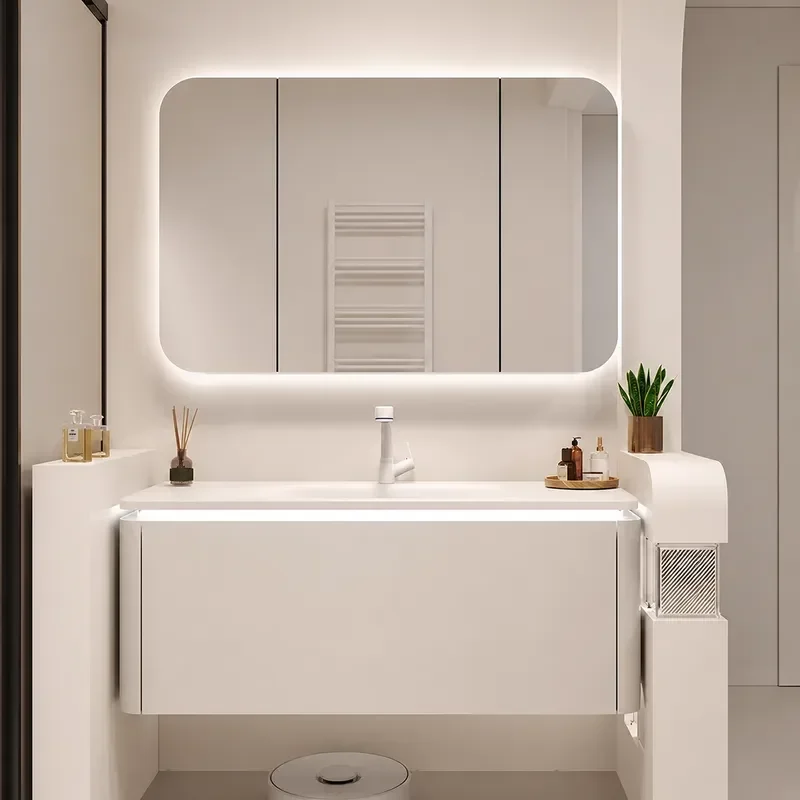 Ceramic Integrated Basin Bathroom Cabinet Combo Wall Hung Vanity Unit with Sink and Storage for Modern Home Bathroom