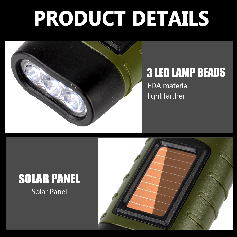 Solar Power Torch Lantern for Outdoor Camping Mountaineering Tent Light LED Flashlight Portable Hand Crank Dynamo Professional