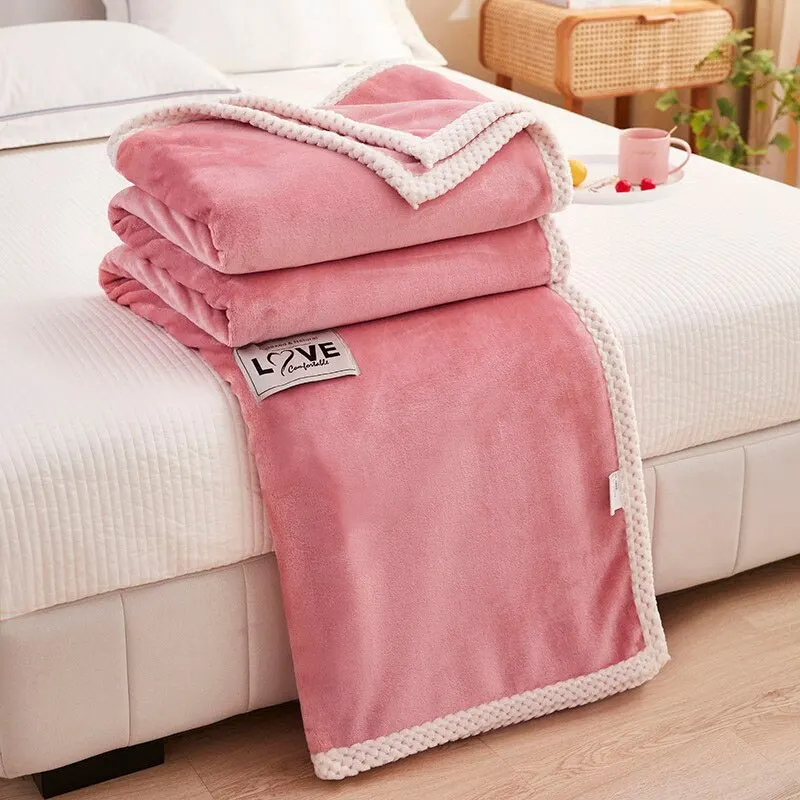 Pink Flannel Fleece Blanket Adult Children Soft Warm Throw Bed Covers Simple Solid Color Sofa Breathable Bedspreads