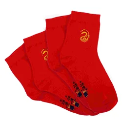 4 Pcs Cotton Red Socks Gold Snake Embroidery Midcalf Unisex Tube Socks Chinese New Year Celebration Year Of Snake Festival Gift