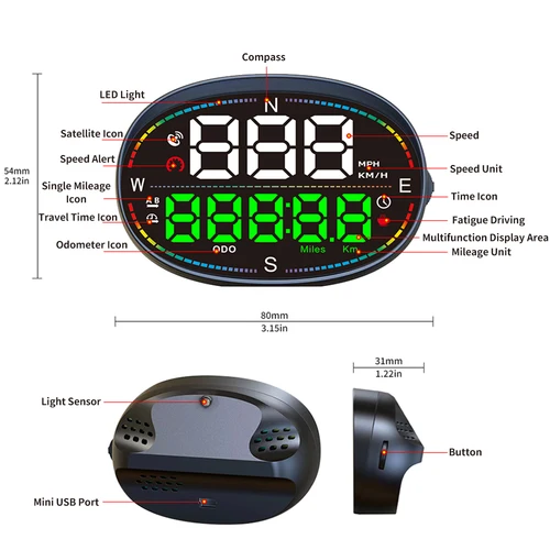 Imagen 2 del producto KWHUD-velocimetro digital para coche, velocimetro moto universal, Auto GPS HUD para coche, odómetro de calibre múltiple, reloj, alarma de velocidad, dispositivos electrónicos para coche, KM/H MPH