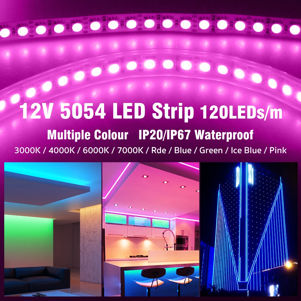 LED Strip 5054 DC12V 120LEDs/m High Flexible Tape Light 3000K 4000K 6000K 7000K IP67 High Brightness LED Strip 5m/lot