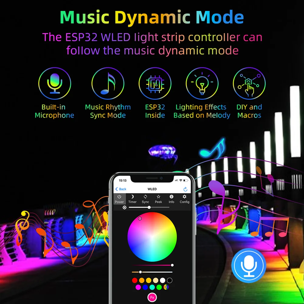 DOMRAEM ESP32 وحدة تحكم بالموسيقى رفيعة للغاية WLED قابلة للعنونة 2CH WS2811/2812/2812B/2813/2814/2815/2805/SK6812/APA102 شرائط RGB IC