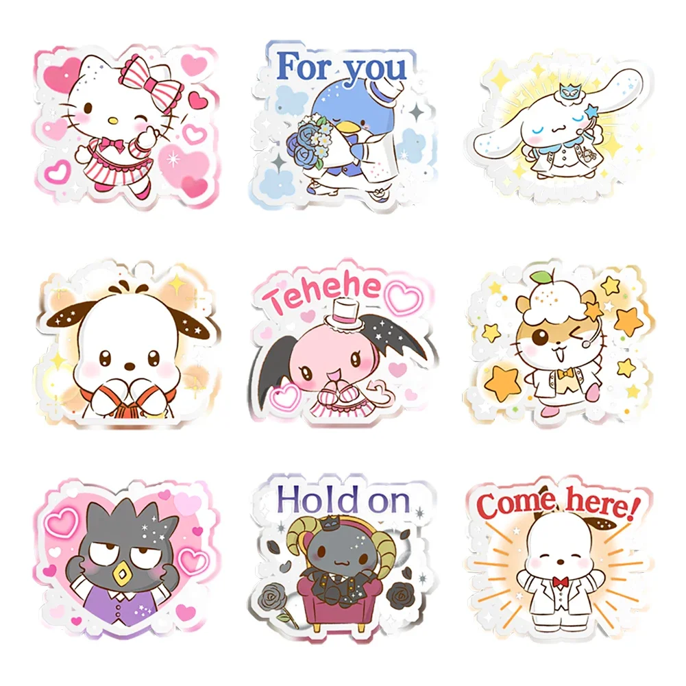 

9pcs/set Mini Transparent Acrylic Planar Resin Designs Crafts Sanrio Kuromi Sets Charactors Mixed Resins Patterns Girl Hairbows