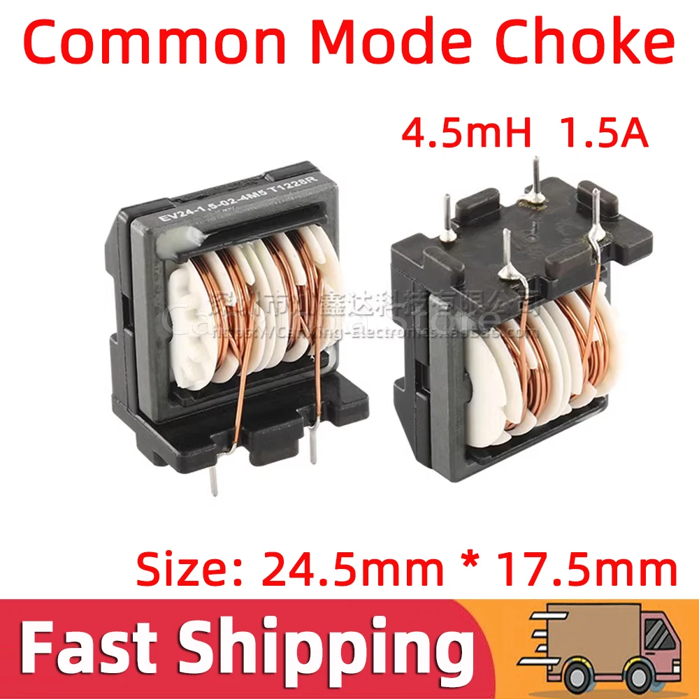 

5pcs EV24-1.5-02-4M5 Common Mode Inductor Coil Inductance 4.5mH 1.5A Switching Power Supply Signal Line Noise Supression Filter