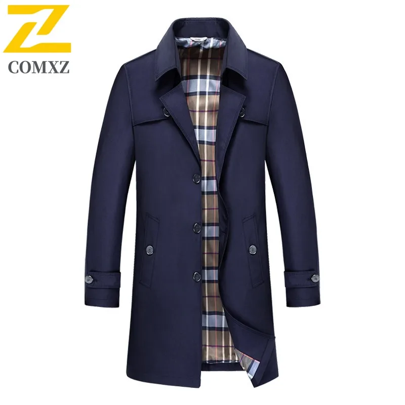 

COMXZ Men's Mid-Length Trench Coat Spring Autumn Long Coat Quality Men's Formal Wear Overcoat Plus Size Suit Collar Windbreaker