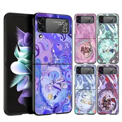 For Samsung Galaxy Z Flip 3 4 5 Hard Black Folding PC Phone Case Genshin Impact Cartoon Logo For Samsung Z Flip3 Back Cover