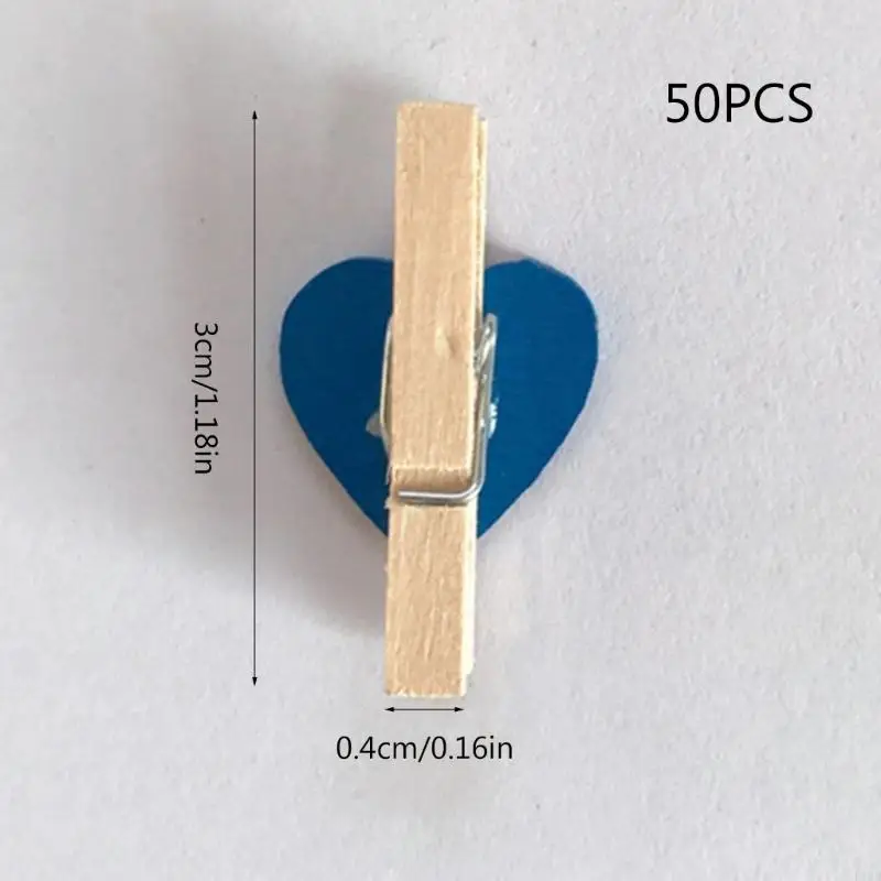 R1WB Decorative and Practical Wooden Clamps Heart Pegs Clothespin 50PCS