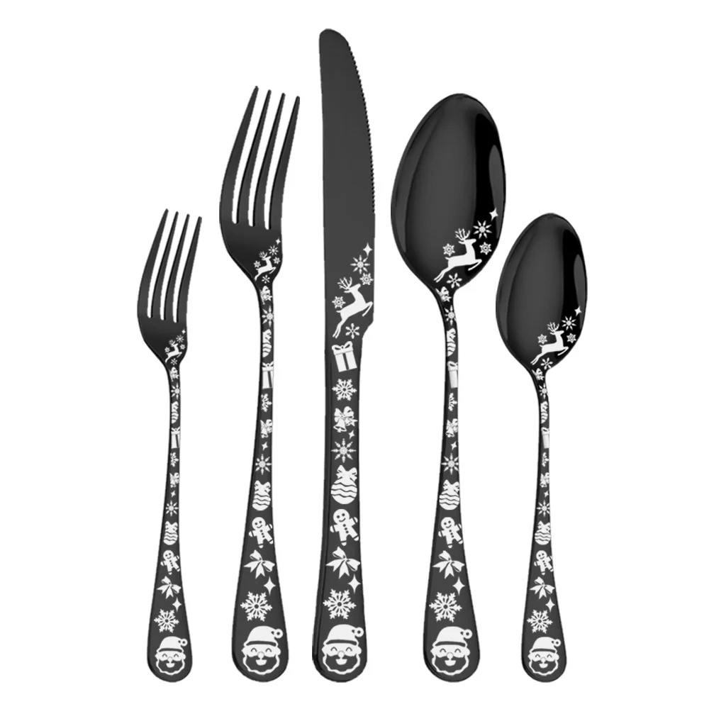 

Hot Christmas Pattern Stainless Steel Tableware Suit Hotel Creative Western Food Steak Knife, Fork and Spoon 20-Piece Set