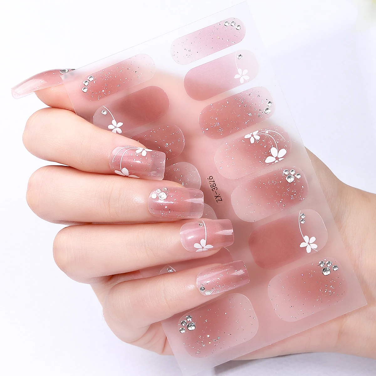 14Tips DIY ベーキングフリーネイルステッカー春夏の花自己粘着ネイルストリップフルカバーネイルデコレーションデカール