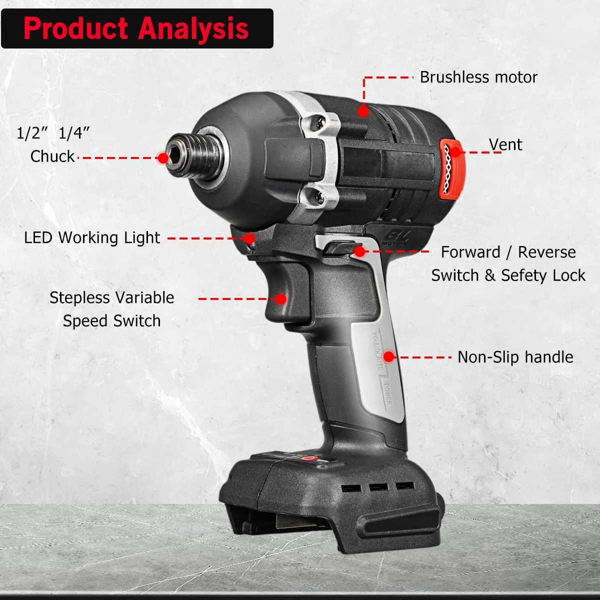 18V 800N.m Cordless Brushless Impact Wrench Stepless Speed Change Switch Adapted To 18V Makitas battery